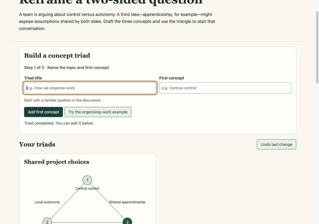 View of the reframe a two-sided question example